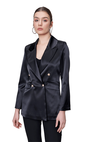 Kadın Siyah Saten Blazer Ceket III Butik Buruç'ta