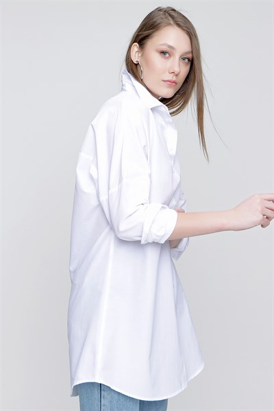 Kadın Beyaz Cepsiz Gömlek Tunik