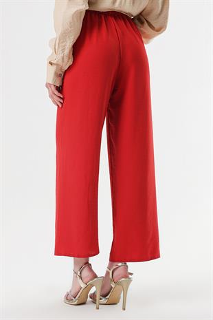 Kadın Kırmızı Beli Lastikli Ayrobin Pantolon