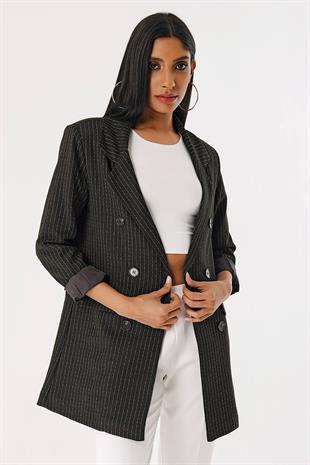 Kadın Siyah Çizgili Blazer Ceket