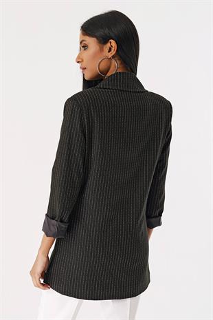 Kadın Siyah Çizgili Blazer Ceket