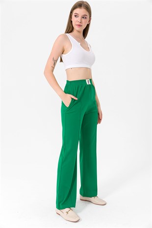 Kadın Yeşil Önü Çimalı Armalı Pantolon