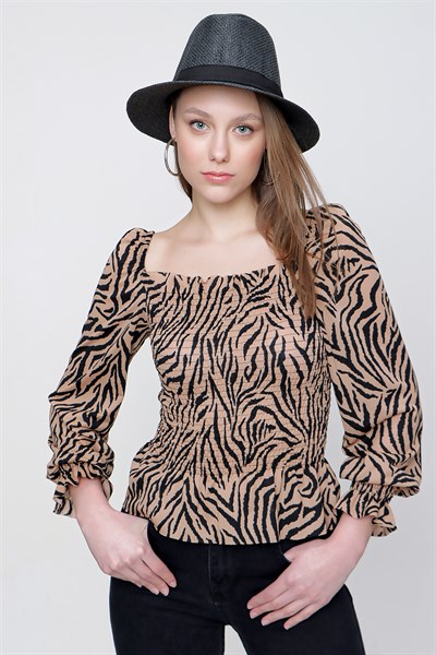 Kadın Zebra Desen Gipeli Crop Bluz