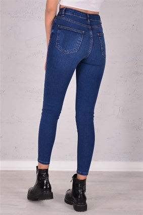 Yüksek Bel DST Kadın Kot Pantolon - Koyu Mavi