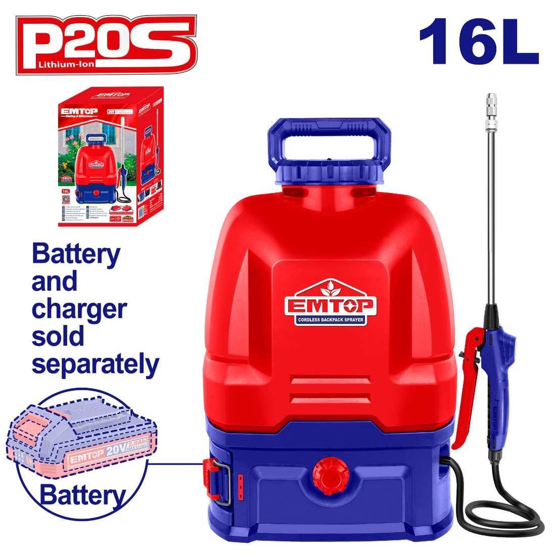 Bahçe İlaçlamaEmtop Akülü İlaçlama Bompası 16L 5 Bar (Sadece Alet)
