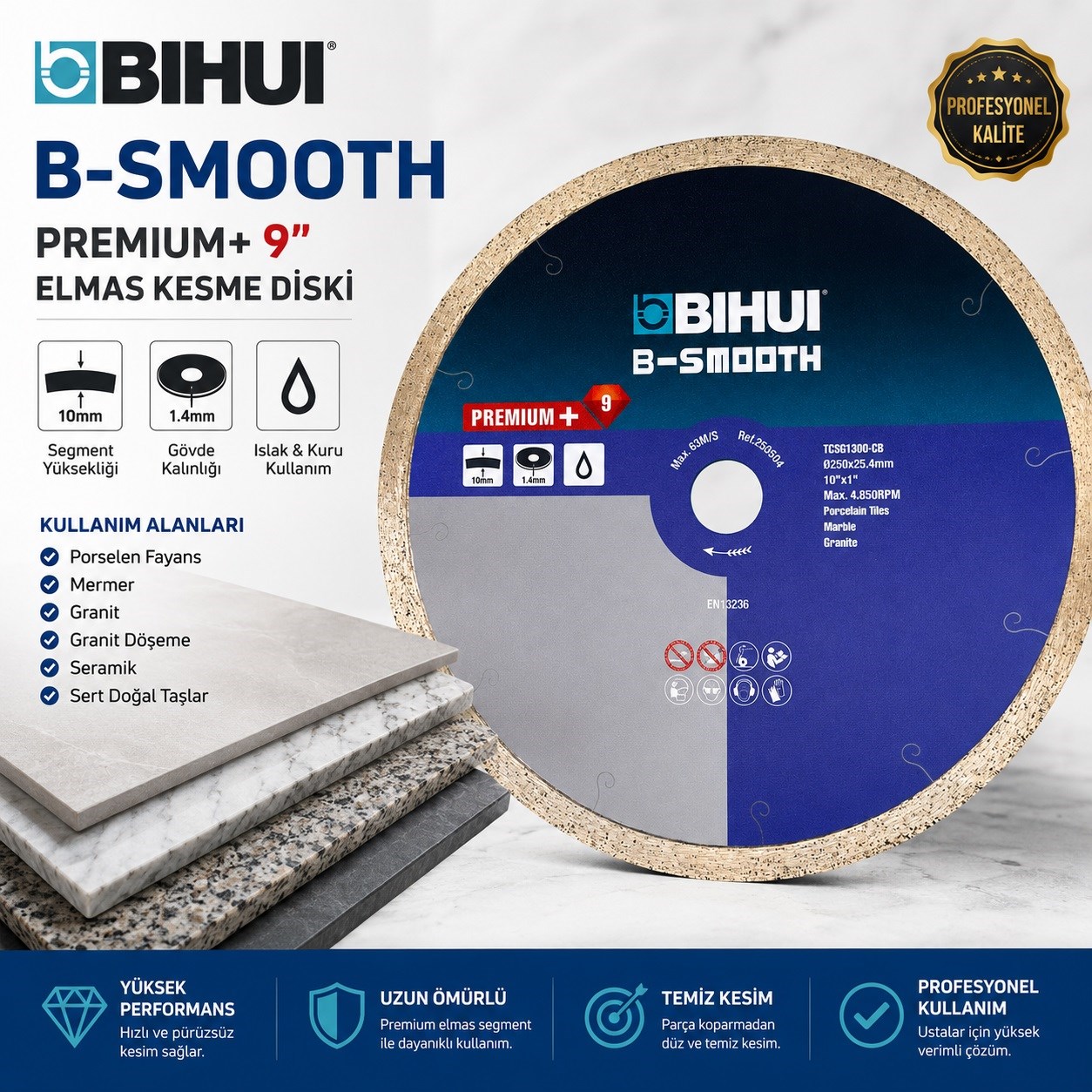 Beton/Seramik KesmeBihui Bıçak Seramik Sert Malzeme 250MM TCSG1300 İçin