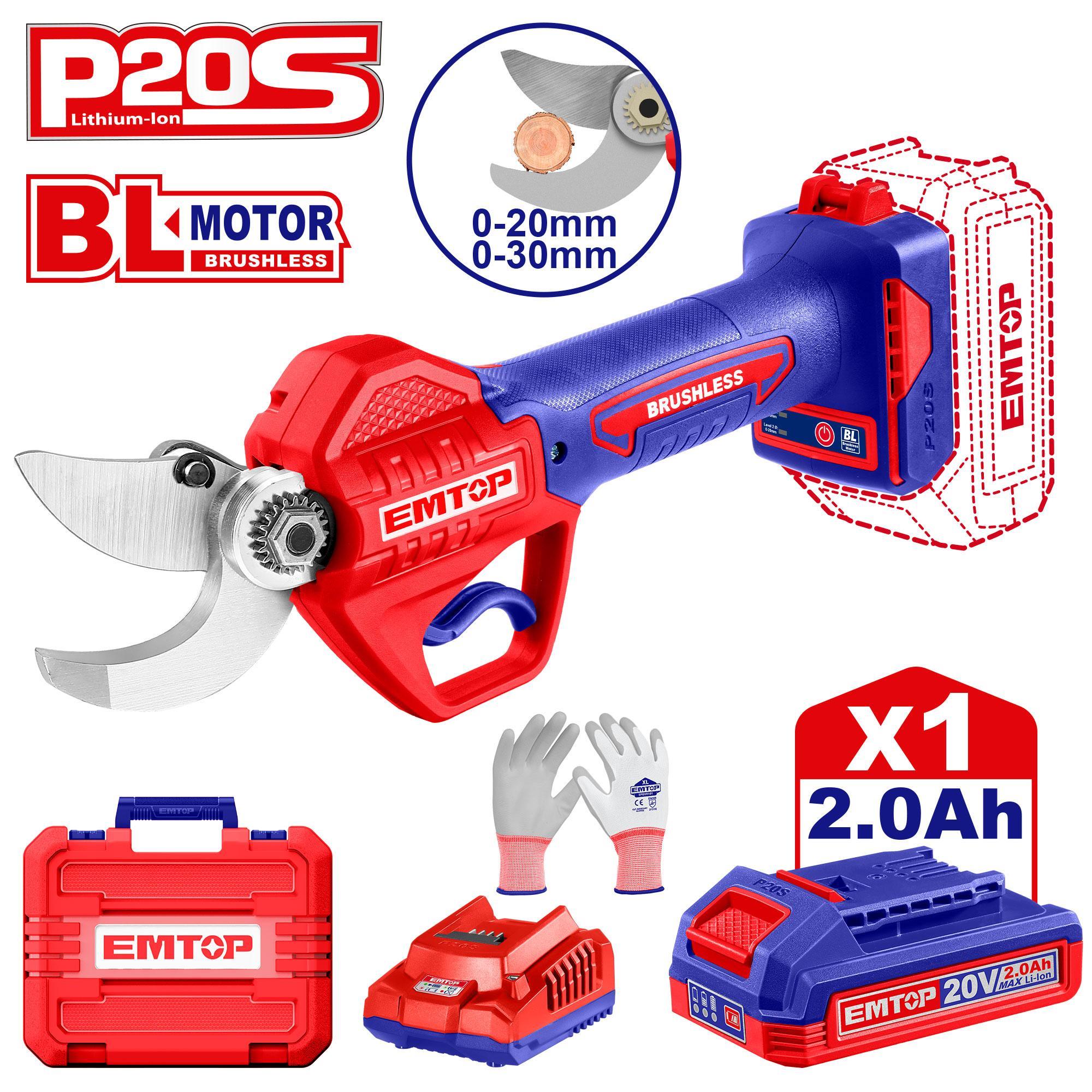 BudamaEmtop Akülü Makas Budama 25MM 20V (2Ah Akü+Şarjer)