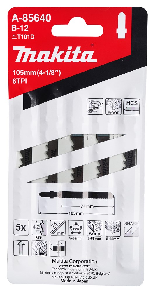Dekupaj AksesuarlarıMakita Dekupaj Bıçağı Ahşap/Plastik T Tipi 105X1.25MM B-12
