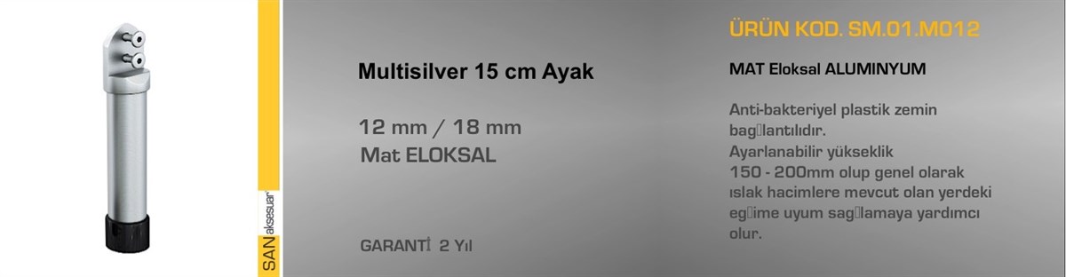 Dolap AksamlarıSander Islak Zemin Compact Laminant Ayağı 15Cm Multi Silver
