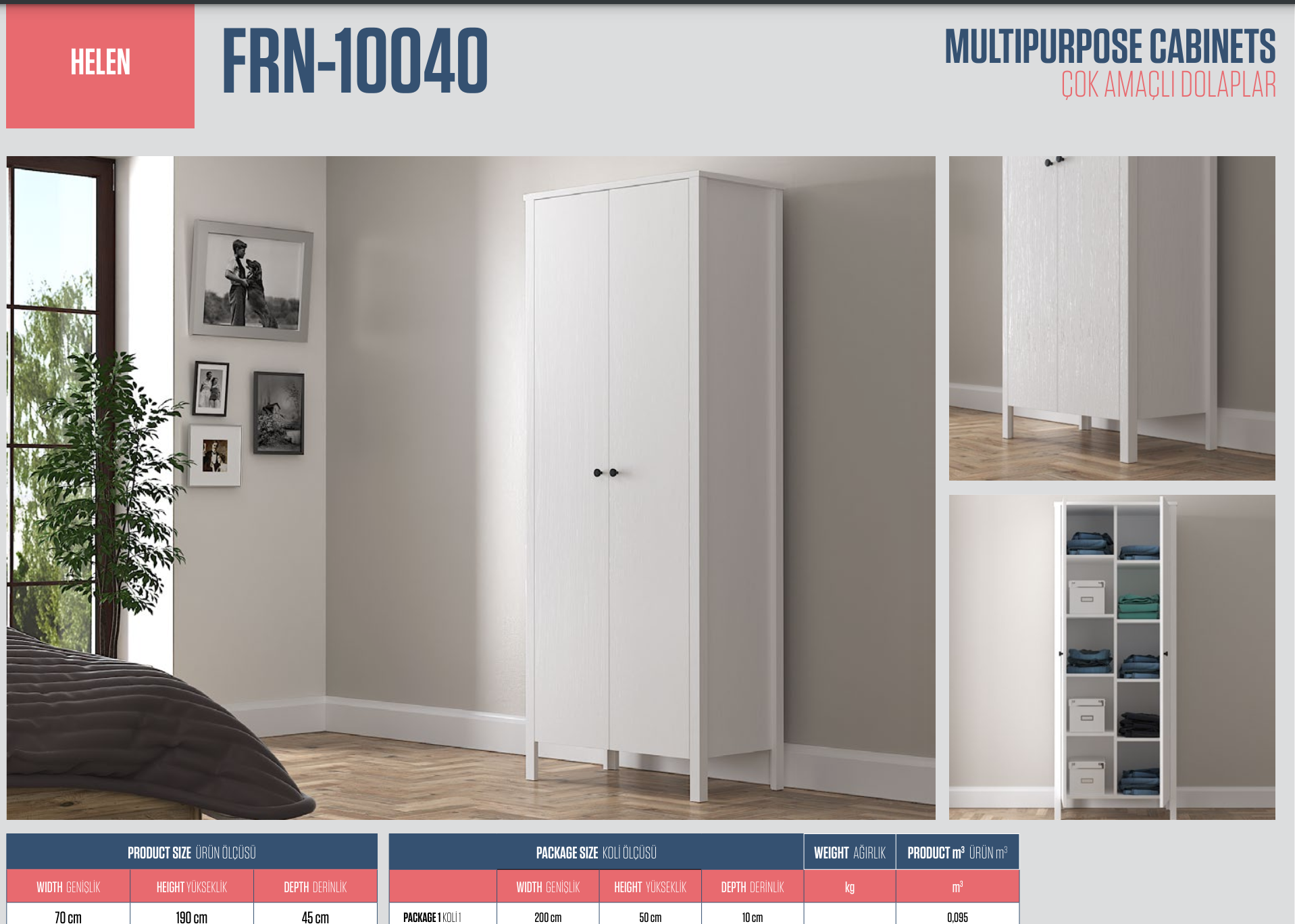 DolapHelen Çok Amaçlı Dolap Beyaz 70CMx190CMx45CM