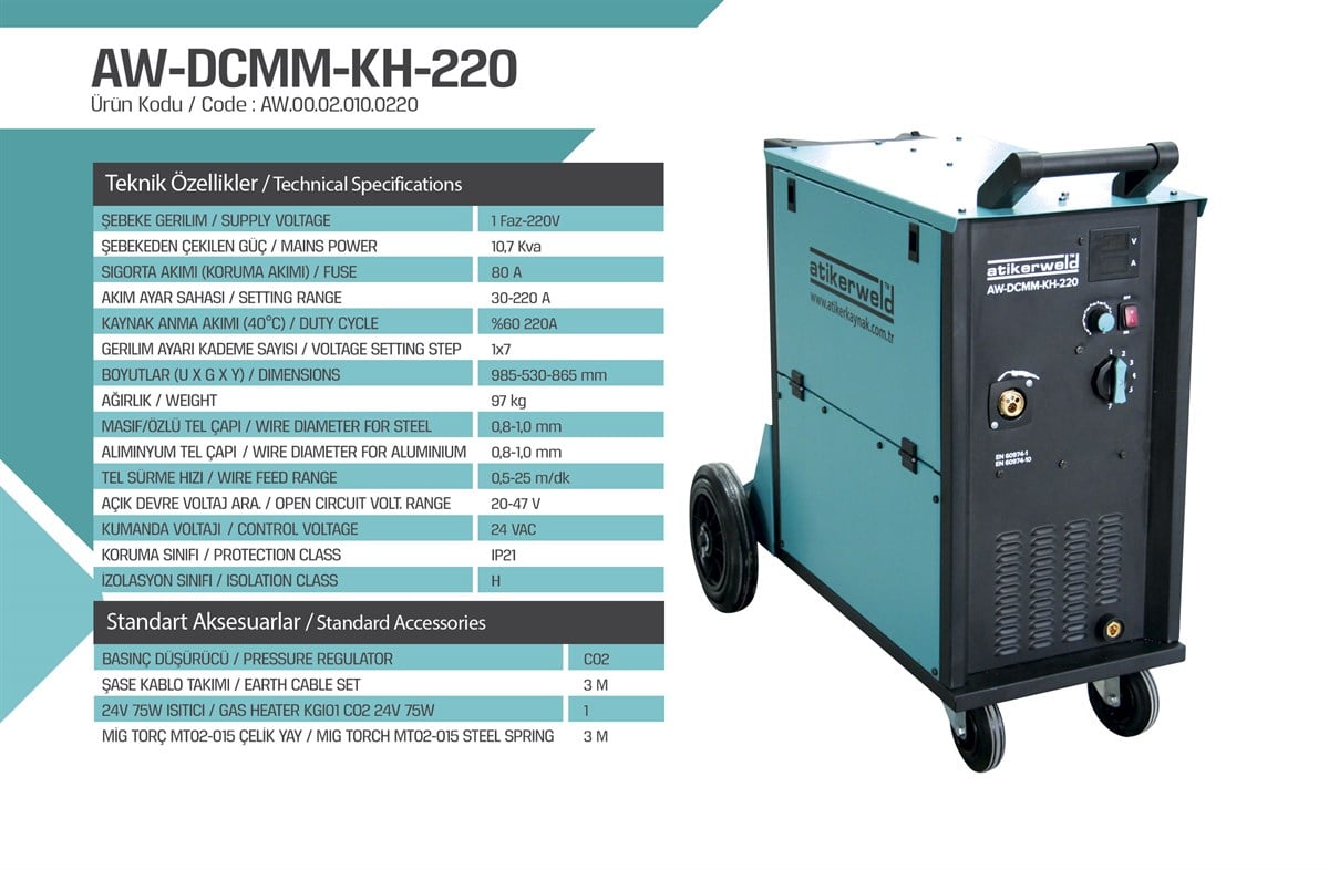 Gazaltı (MIG/MAG)Atiker Gazaltı Kaynak Makinesi AW-DCMM-KH 220 AMP