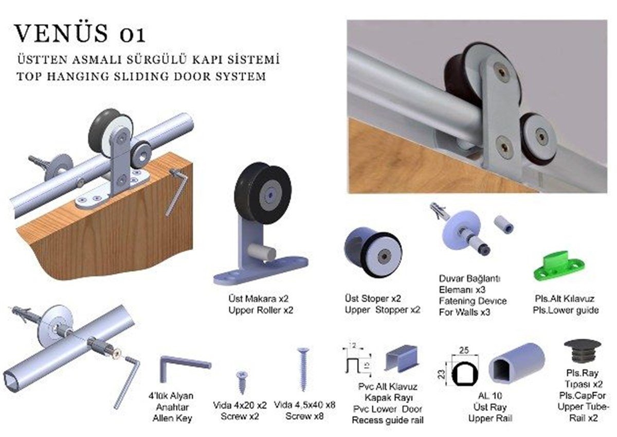 Kapı/Dolap AksamlarıMepa Sürme Kapı Rayı Üstten Asmalı Frenli 1.67 Metre