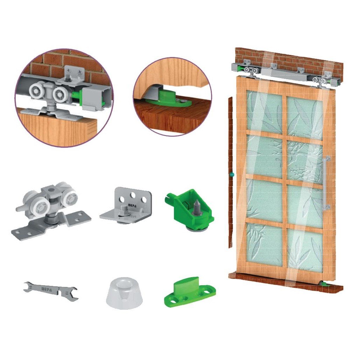 Kapı/Dolap AksamlarıMepa Sürme Kapı Rayı 2 M  (Aksam Dahil)  SKS 80CR+AL-80C