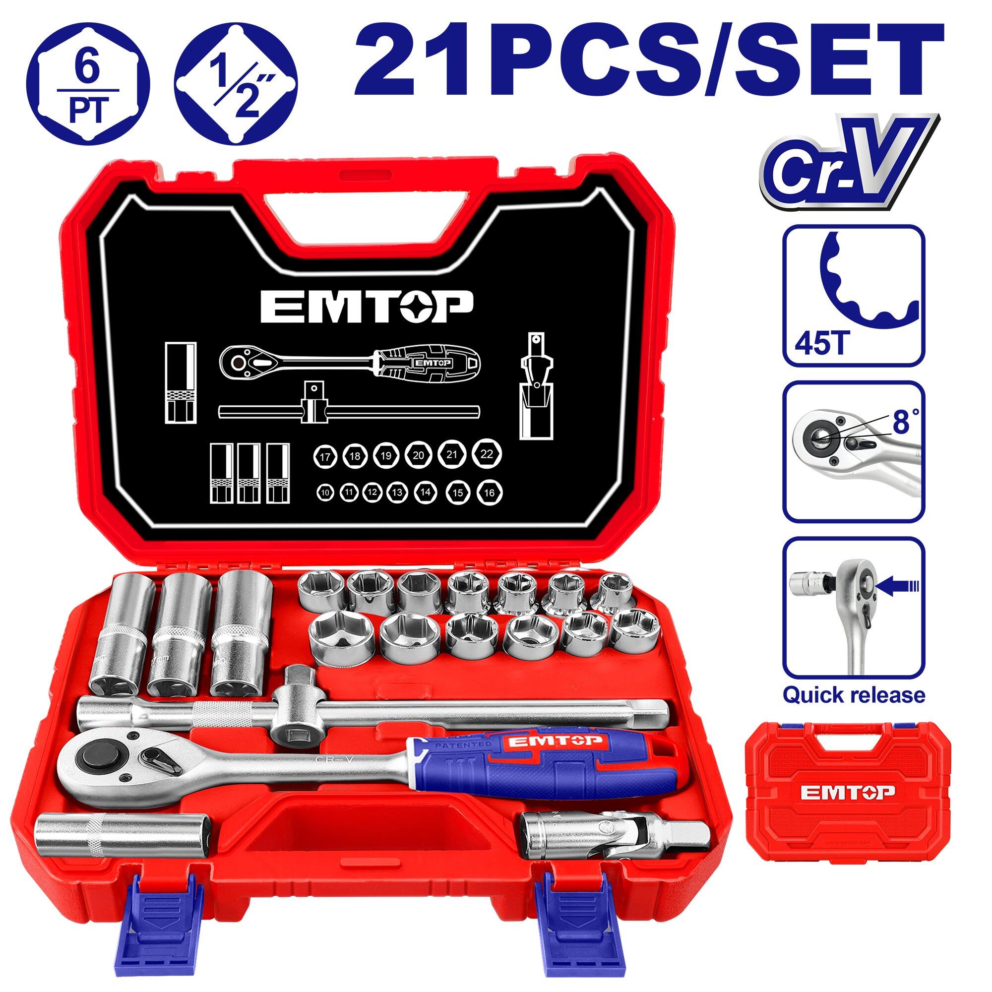 Lokma Anahtar 6 KöşeEmtop Lokma Anahtar Seti 1/2'' 21 Parça
