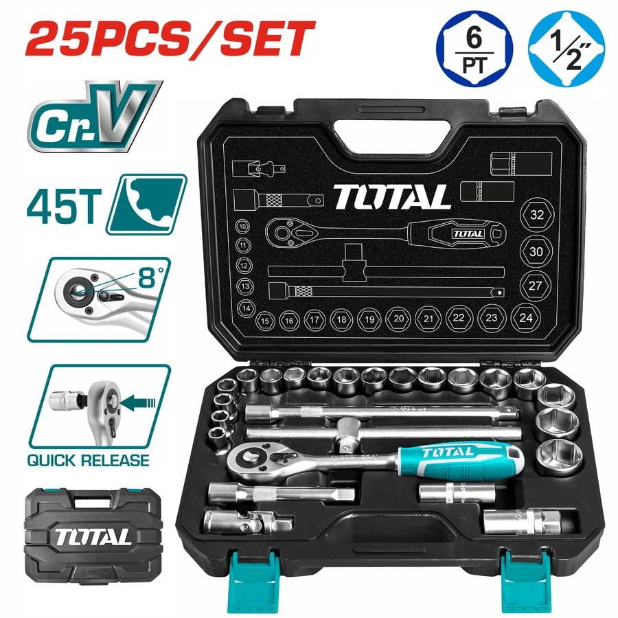 Lokma Anahtar 6 KöşeTotal Lokma Seti 1/2'' 25 Parca