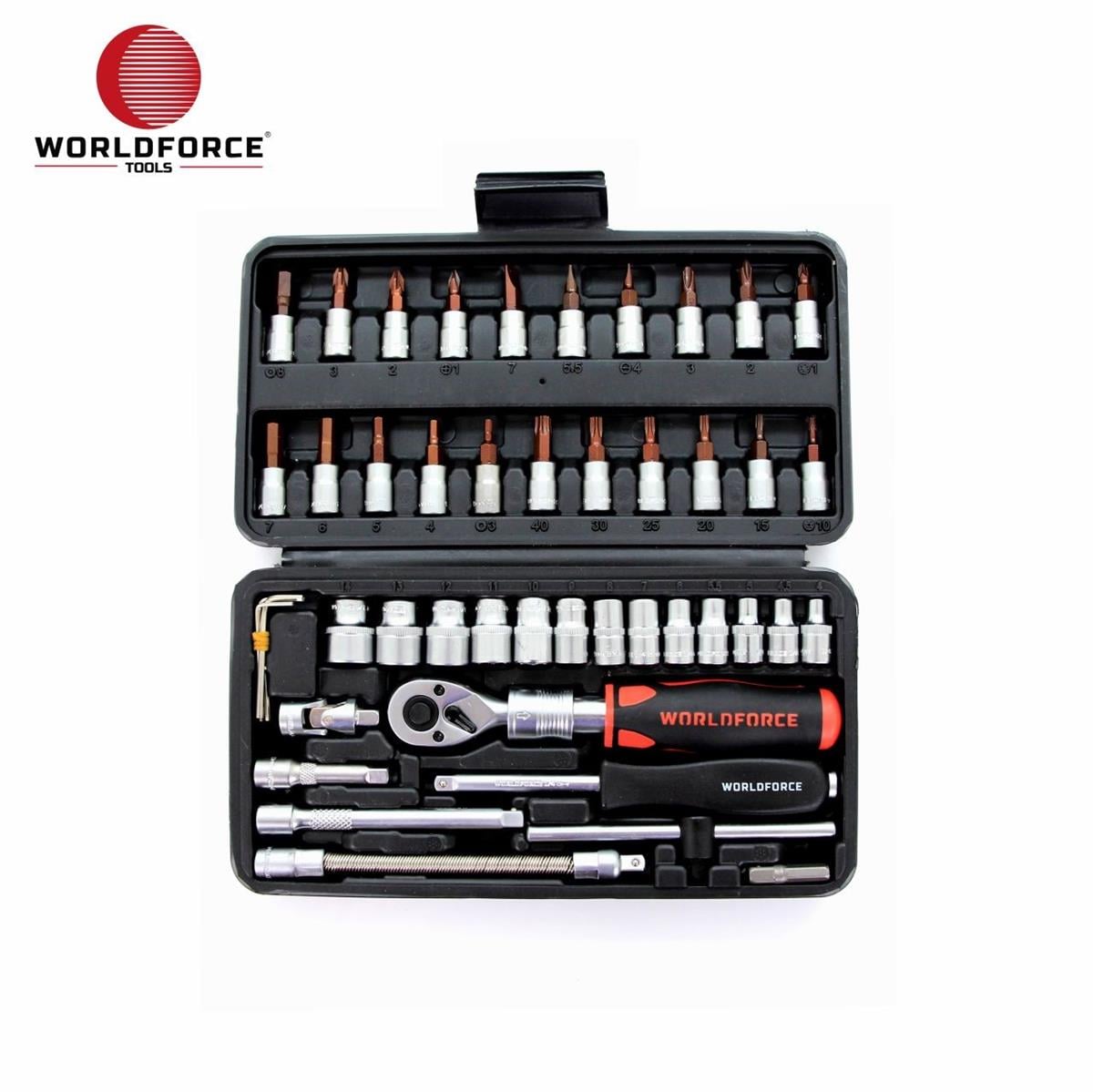 Lokma Anahtar 6 KöşeWorld Force Lokma Takımı 46 Parça S-Ultra 1/4'' Uzatmalı Cırcır