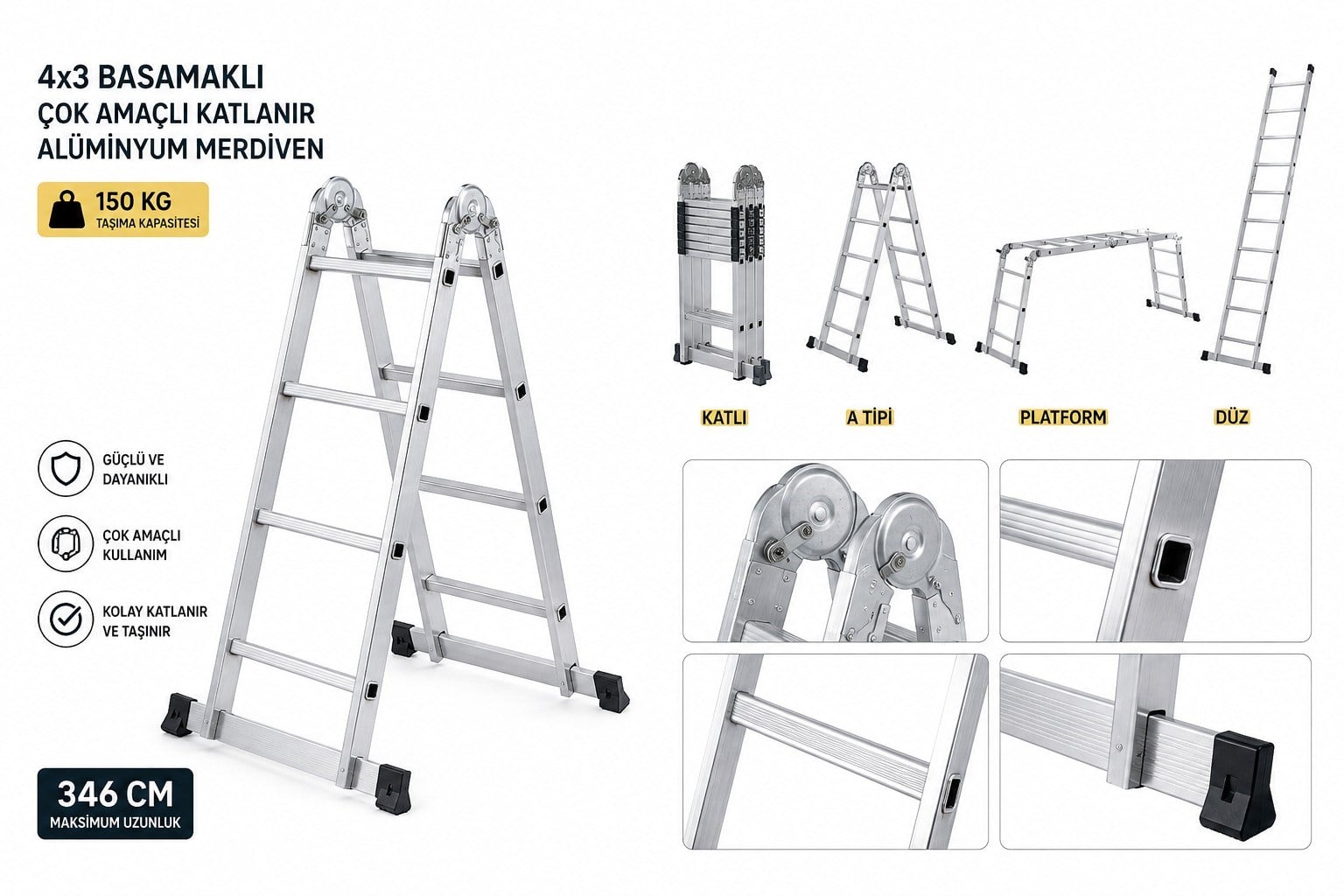 MerdivenlerMerdiven 4x3 Basamaklı Platformlu Akrobat (346 cm)