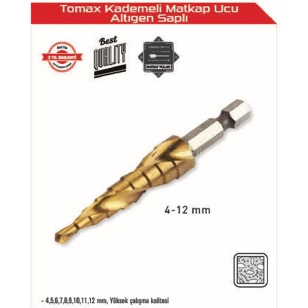 Metal DelmeTomax Kademeli Matkap Ucu Altıgen Saplı 4-12MM