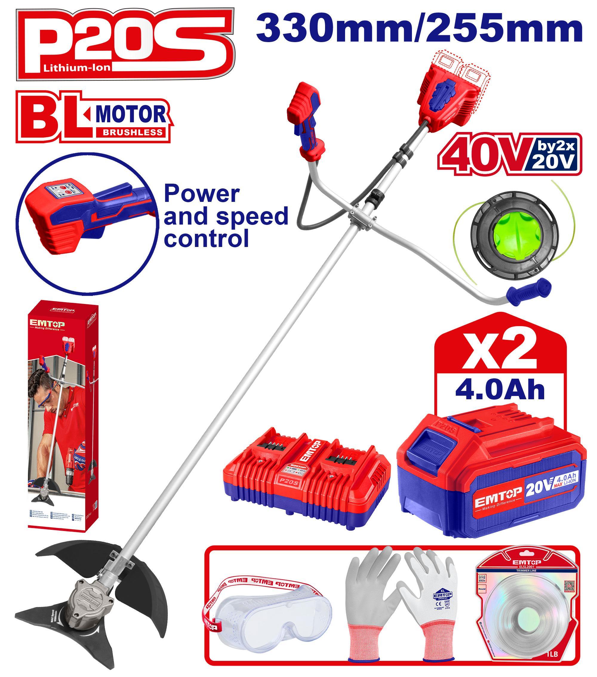 TırpanEmtop Akülü Ot Biçme Makinesi Misinali Kesme Çapı 3CM 20V (4Ah Akü+Şarjer)