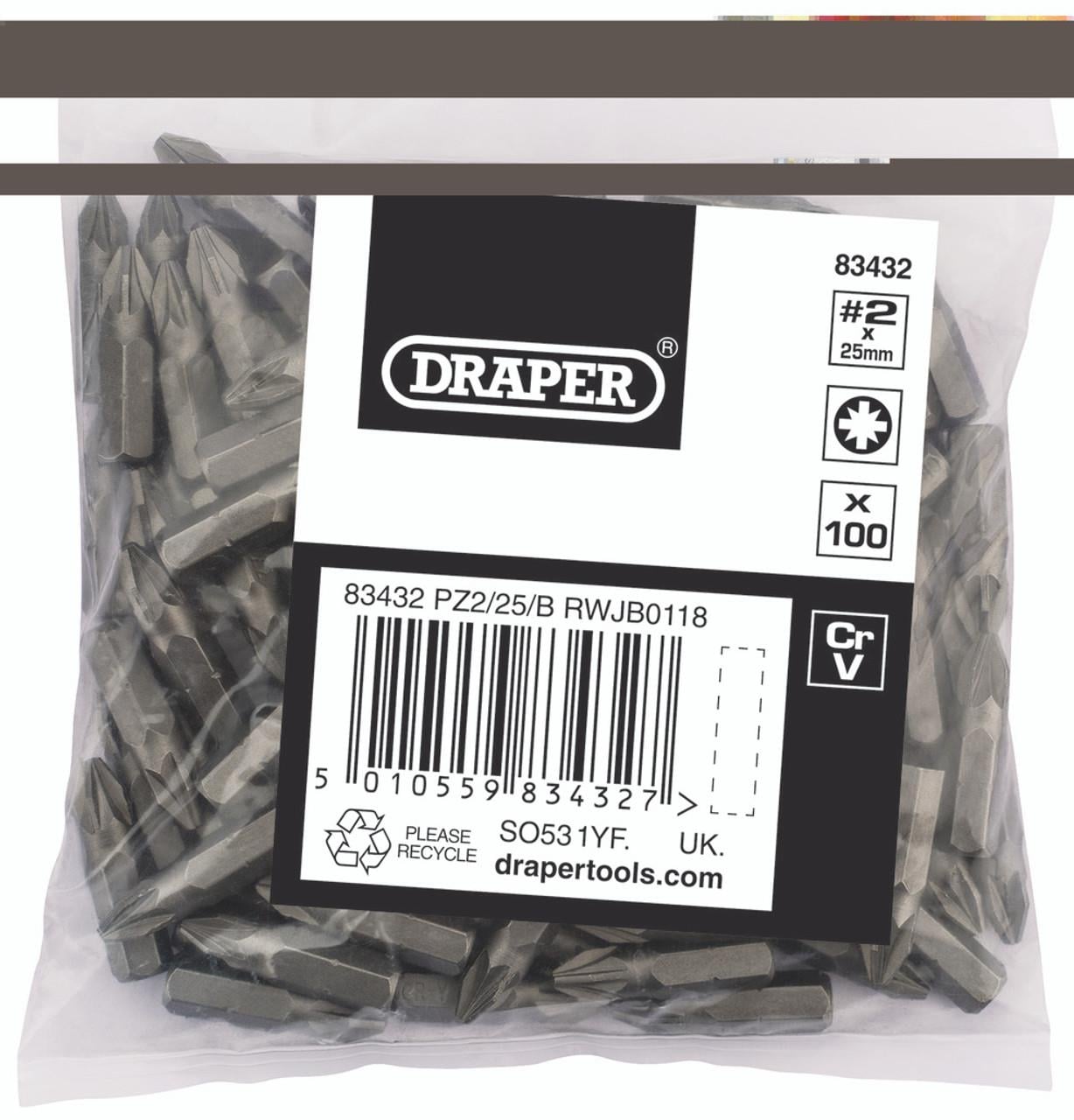 Yıldız TornavidaDraper Uç Tornavida Yıldız No.2 25MM (100Adet/Paket)