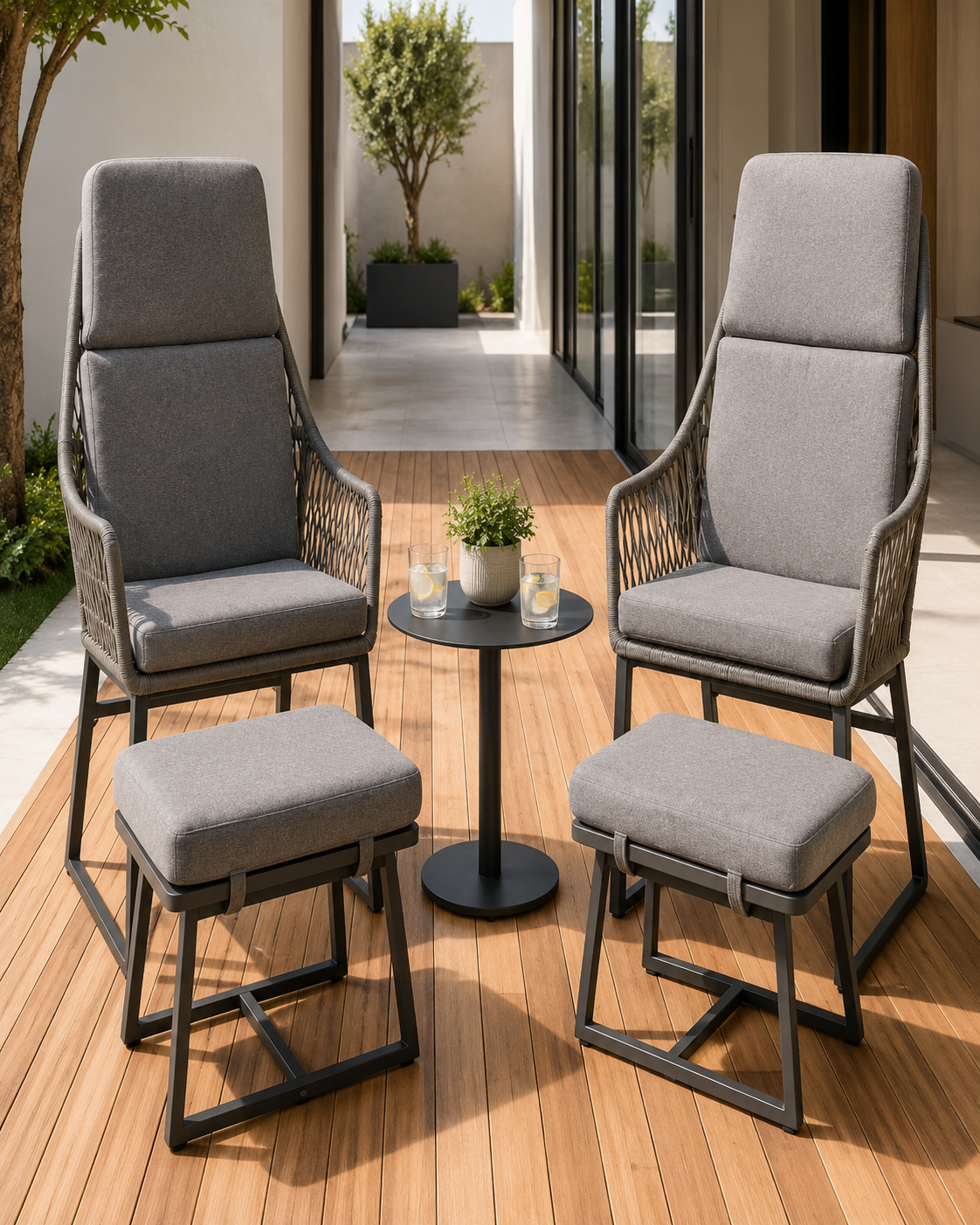 Bahçe MobilyalarıNoosa Sohbet Seti 2 Sandalye+2 Puf+1 Sehpa Pe Rattan