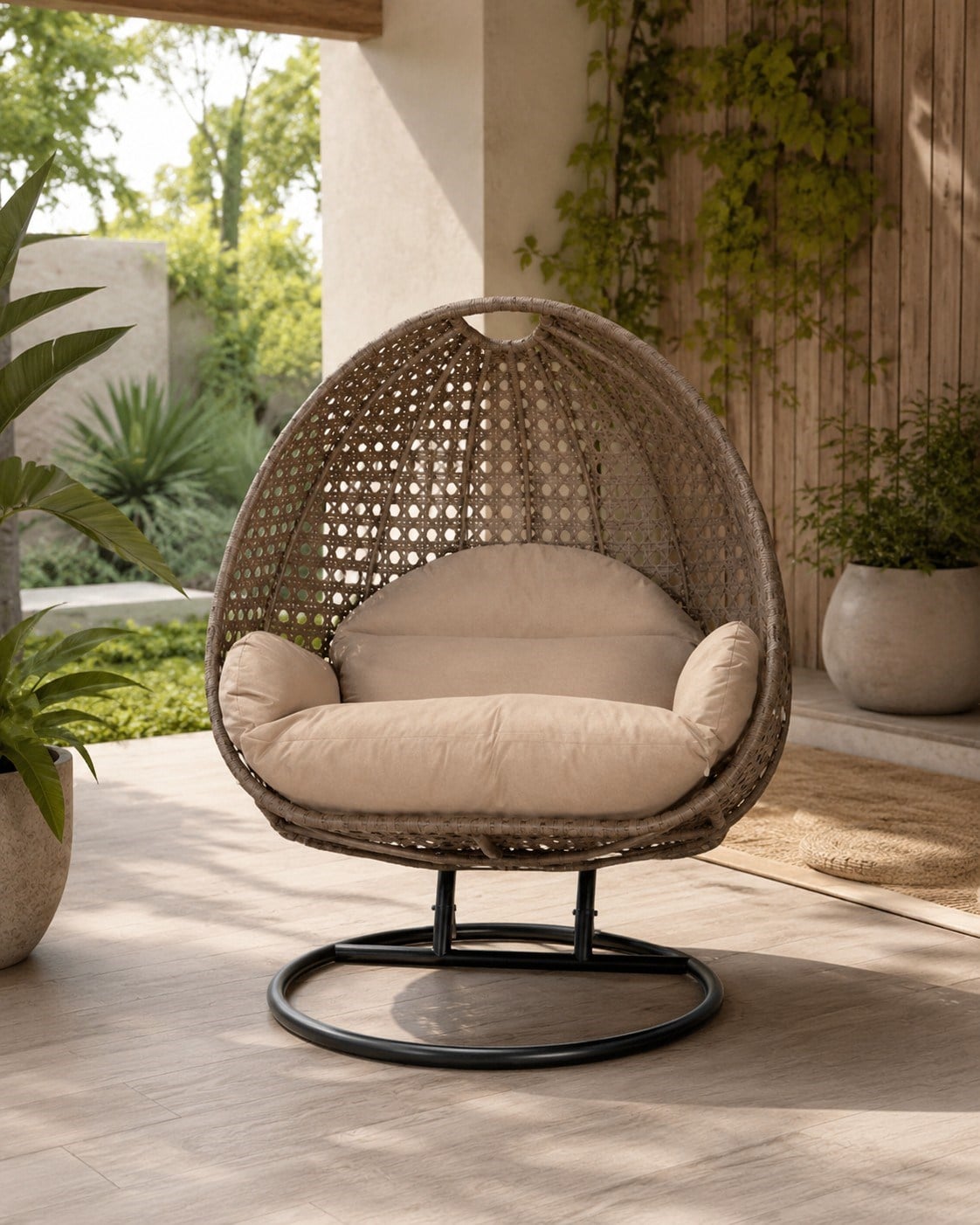 Bahçe MobilyalarıSalıncak Sandalye 2 Kişi Demir Gövde/Minder/Pe Rattan Örgü 120x120x200CM