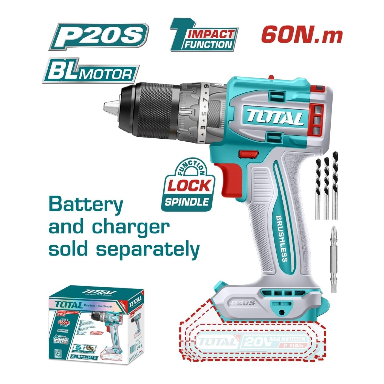 Darbeli MatkapTotal Akülü Matkap Darbeli BL 13MM/60Nm 20V (Sadece Alet)