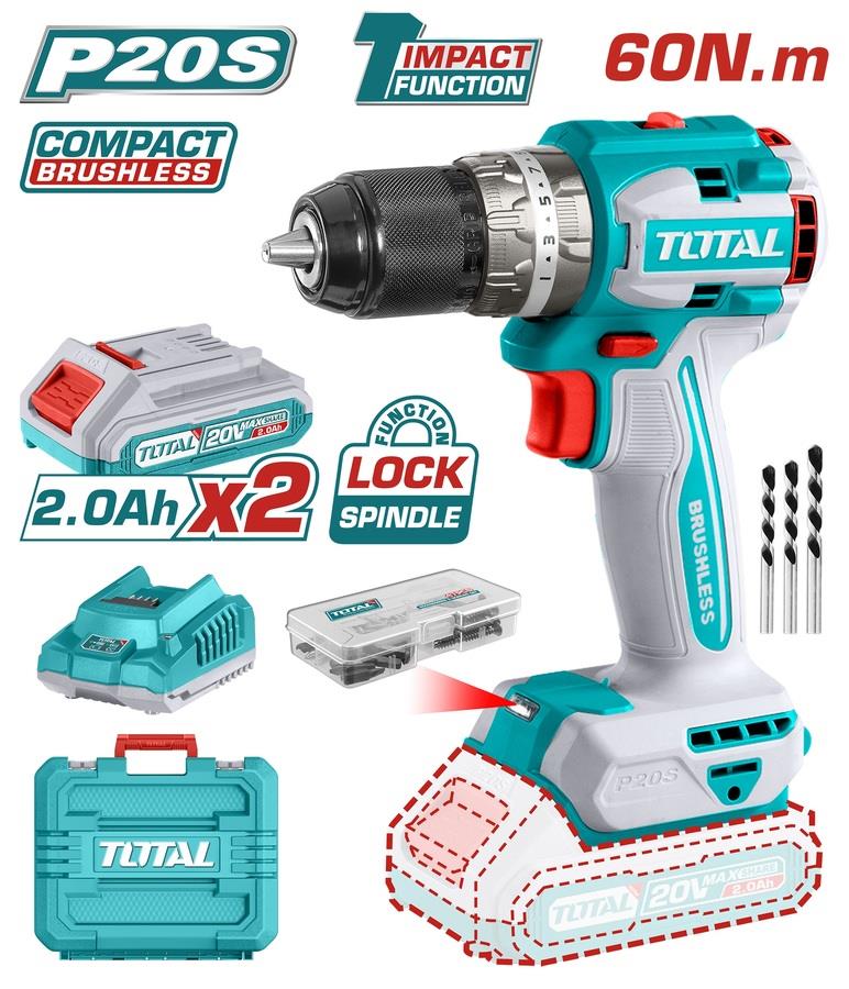 Darbeli MatkapTotal Akülü Matkap Darbeli BL 13MM/60Nm 20V (2Ah Akü+Şarjer)