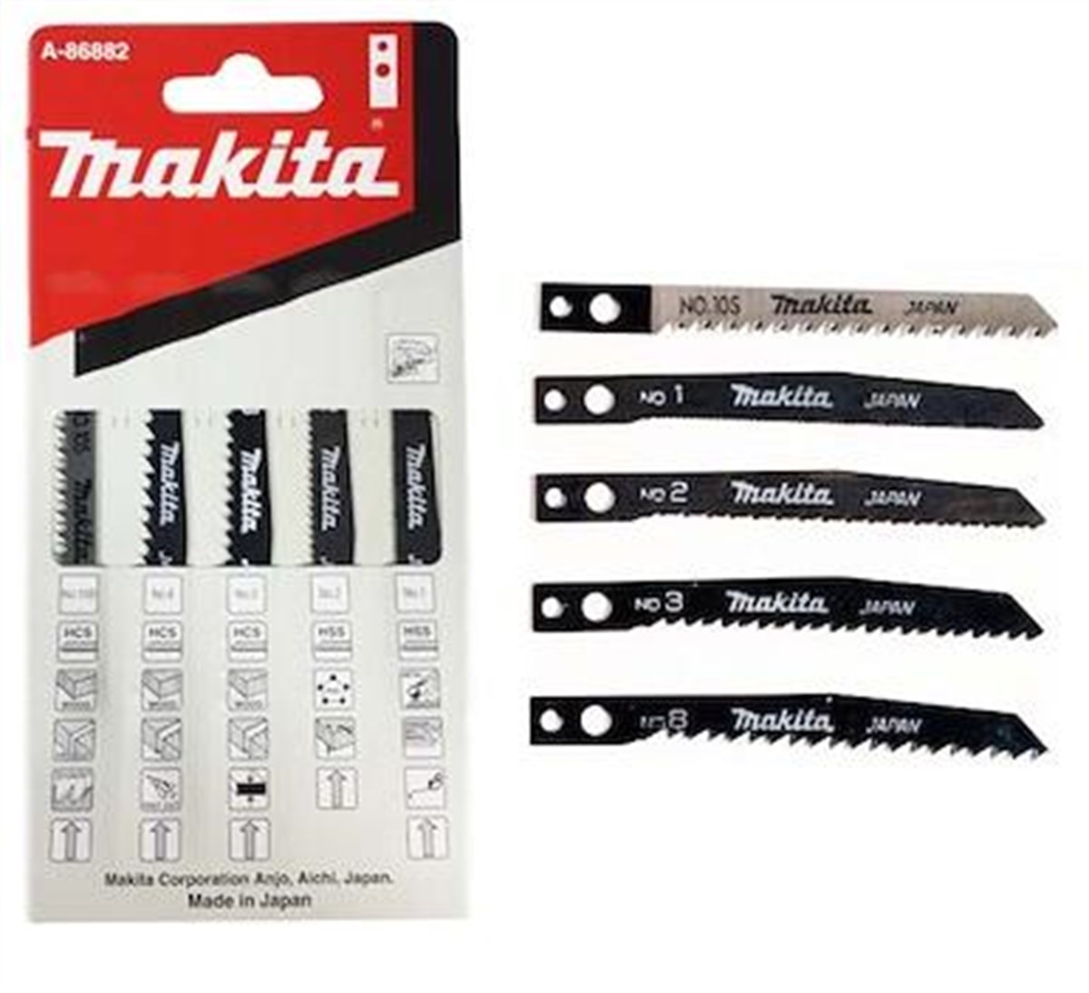 Dekupaj AksesuarlarıMakita Dekupaj Bıçağı Set Delikli 1-2-3-8-10