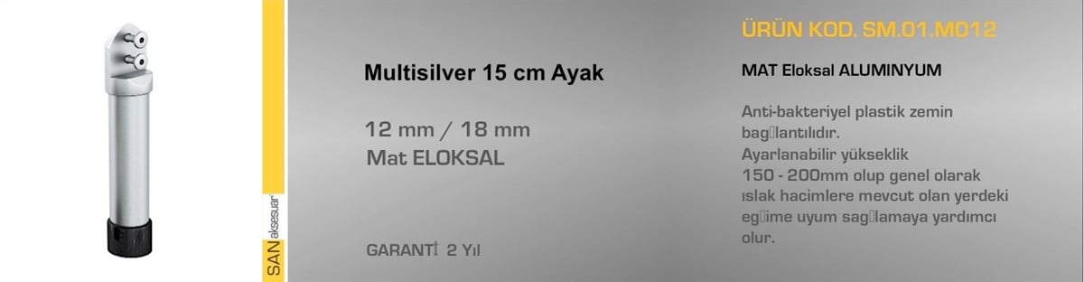 Dolap AksamlarıSander Islak Zemin Compact Laminant Ayağı 15Cm Multi Silver