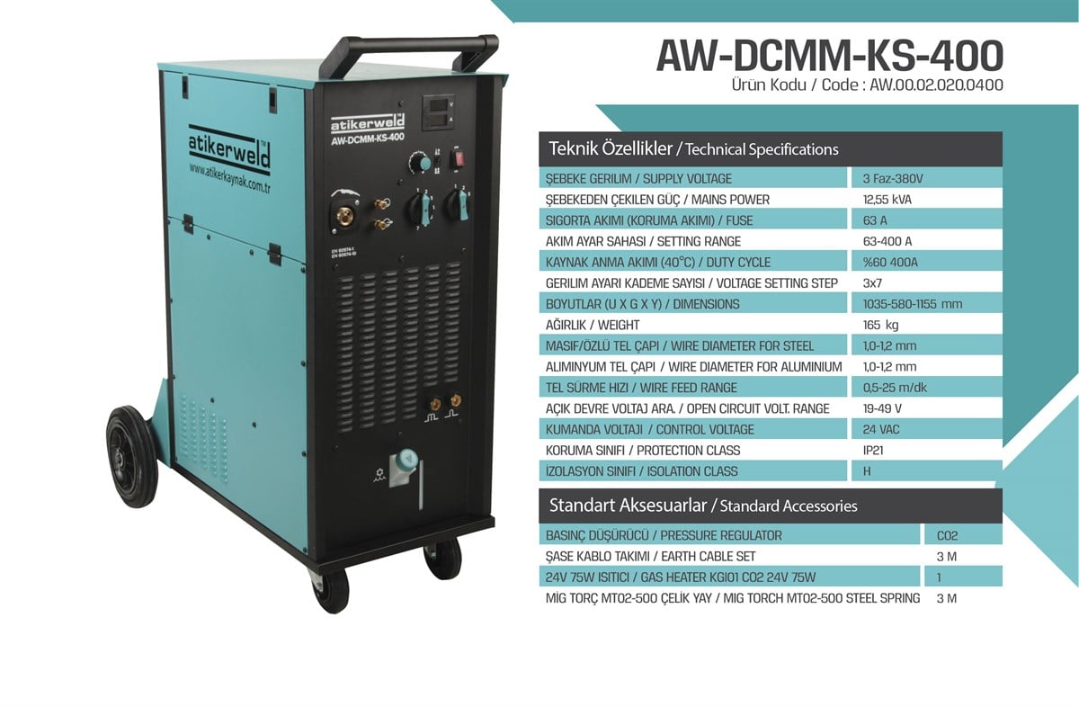 Gazaltı (MIG/MAG)Atiker Gazaltı Kaynak Makinesi MİG MAG 400 AMP