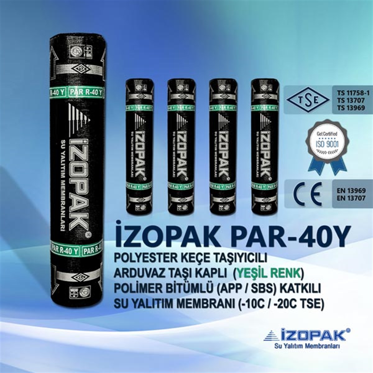 İzolasyonİzopak Membran Arduvaz Taşlı Yeşil PAR40Y (Rol 1MX10M)