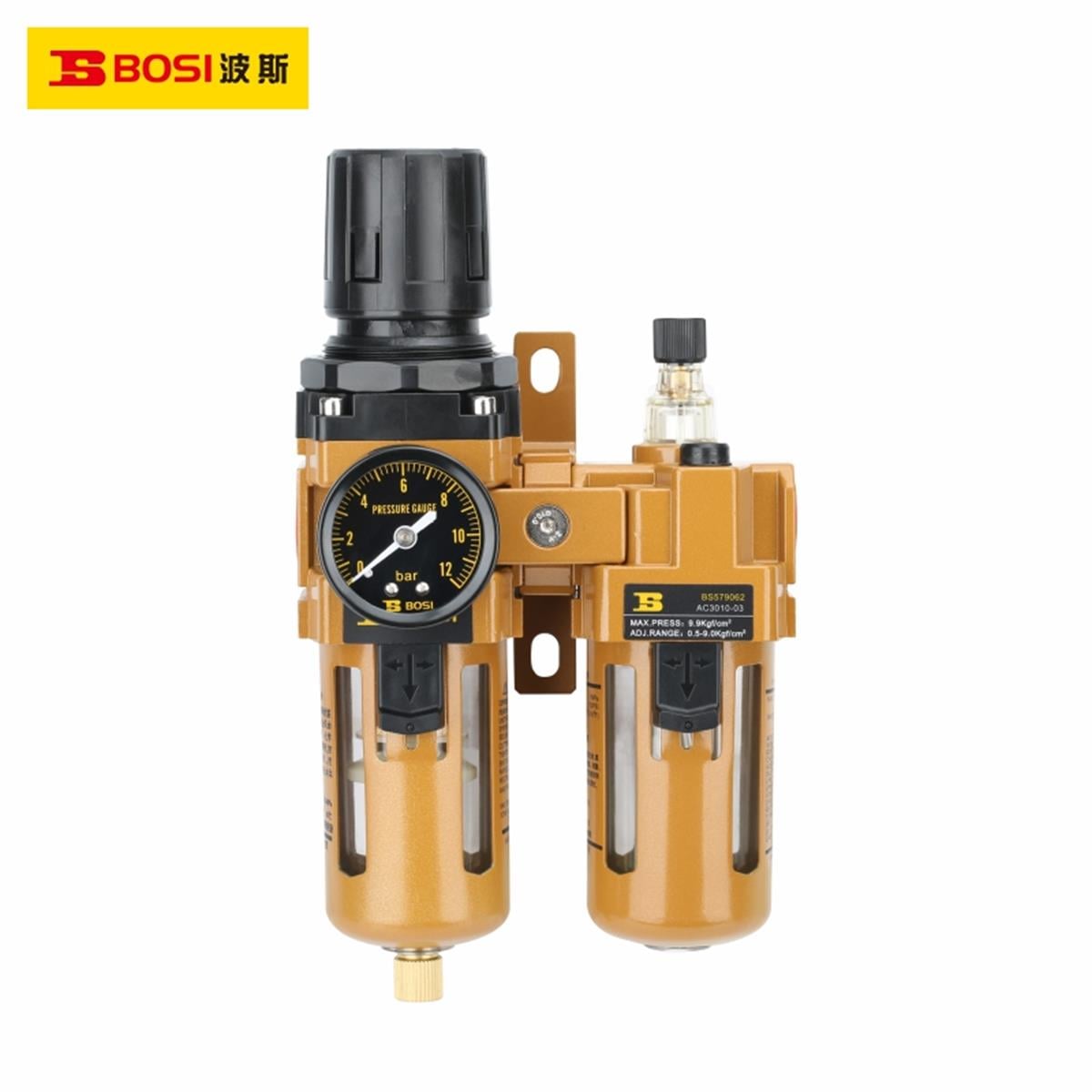 Kompresör AksesuarlarıBosi Filtre Regülatör Yağlayıcı Ve Su Tutucu 3000L/Min 1/2''-1/4''