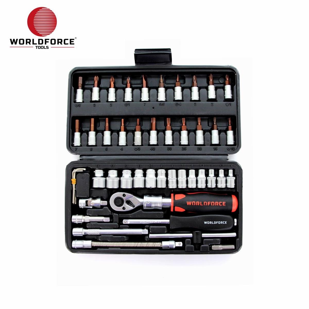 Lokma Anahtar 6 KöşeWorld Force Lokma Takımı 46 Parça S-Ultra 1/4'' Uzatmalı Cırcır