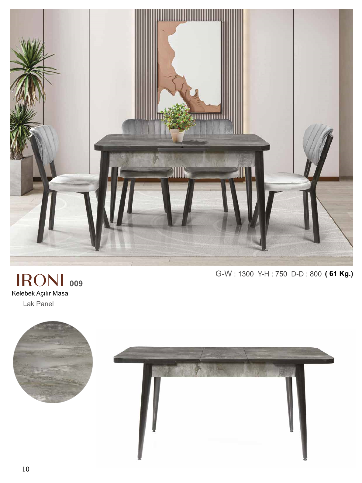 MasaKelebek Açılır Masa Ironı Lak Panel 130CMx75CMx80CM