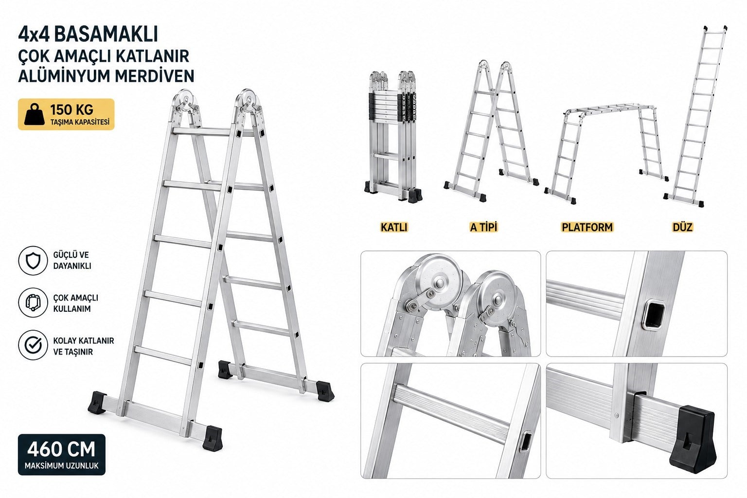 MerdivenlerMerdiven 4x4 Basamaklı Platformlu Akrobat (460 cm)