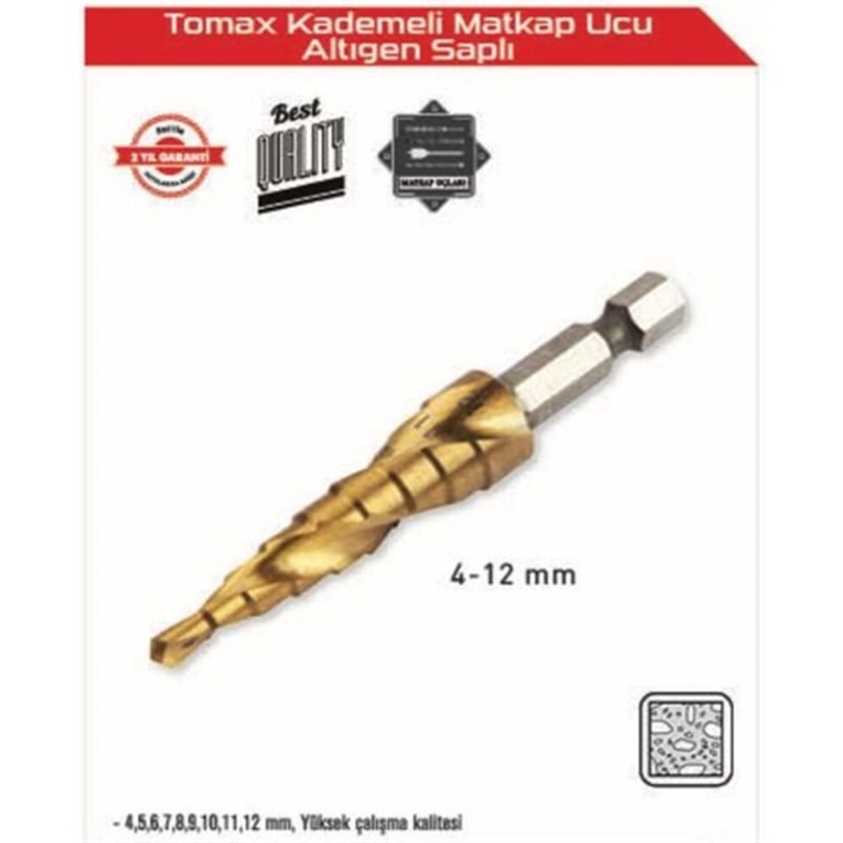 Metal DelmeTomax Kademeli Matkap Ucu Altıgen Saplı 4-12MM