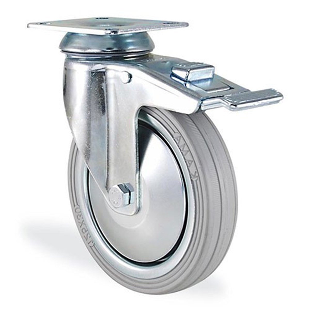 TekerlekKama Tekerlek Tablalı Galv/Gri Kauçuk Kaplama Frenli 2802