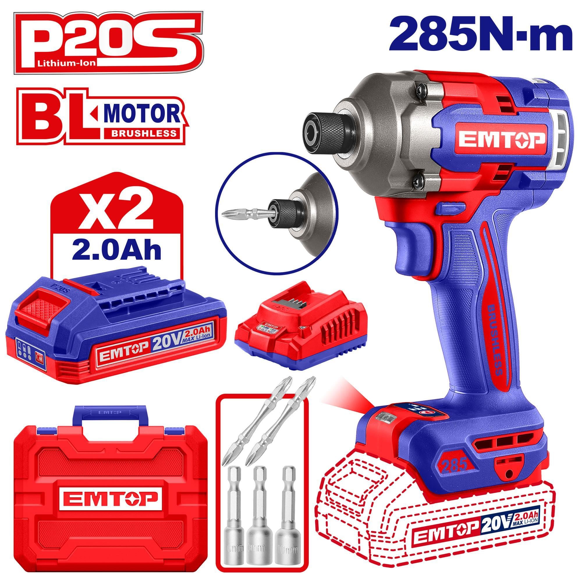 Tornavida ve Somun SıkmaEmtop Akülü Matkap Darbeli 1/4''-6-35MM/285NM (2Ah Akü+Şarjer)