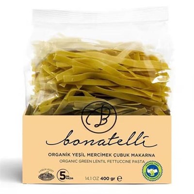 Bonatelli Organik Makarna Yeşil Mercimek Unlu Çubuk Makarna 400 g e