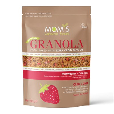 Moms Natural Foods Çilek+Chia Granola 280 g e