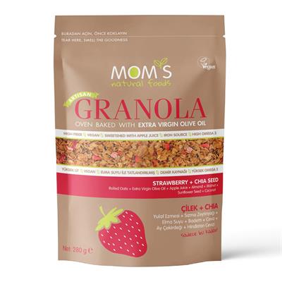 Moms Natural Foods Çilek+Chia Granola 280 g e