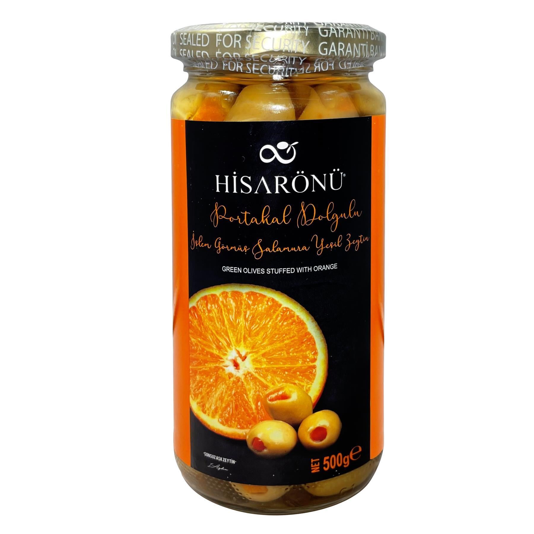 Hisarönü Portakal Dolgulu Yeşil Zeytin Çekirdeksiz İri 500 g ℮