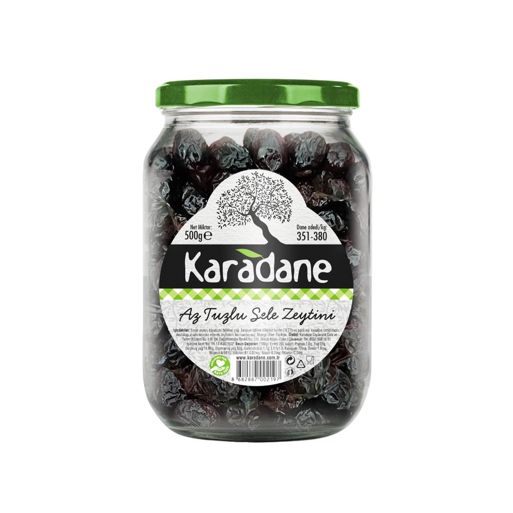 Karadane Doğal Az Tuzlu Sele Zeytini 351-380 Kalibre 500 g e