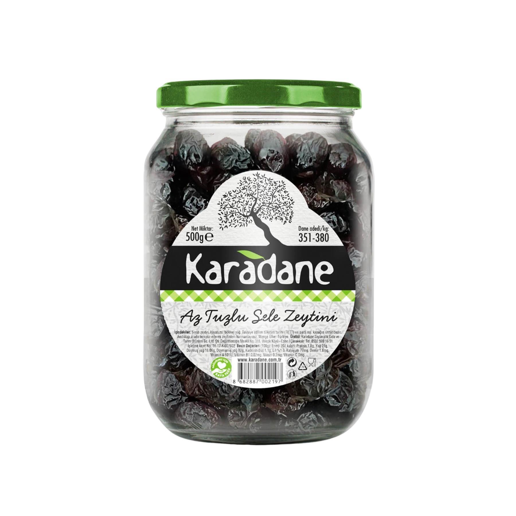 Karadane Doğal Az Tuzlu Sele Zeytini 351-380 Kalibre 500 g e