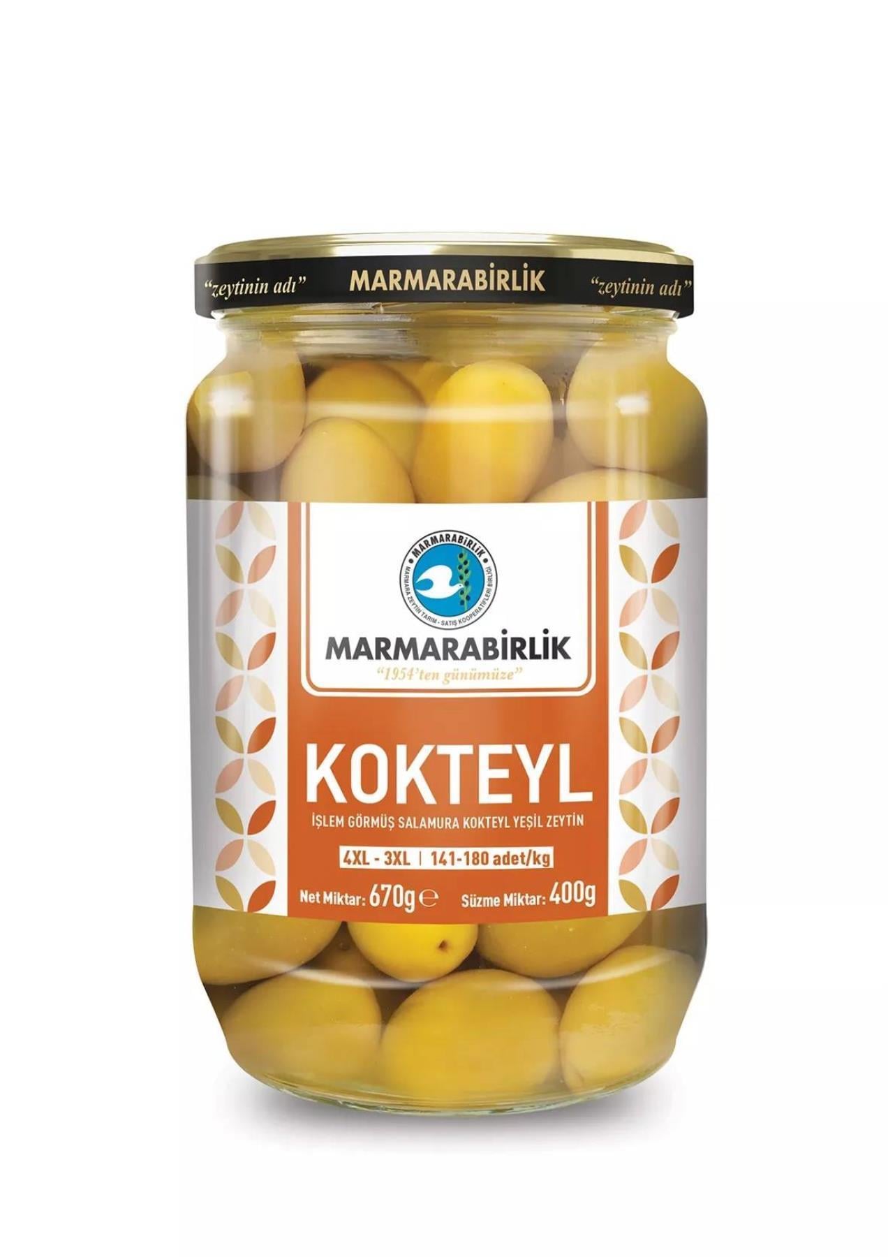 Marmarabirlik kokteyl yeşil zeytin 4xl-3xl (141-180 adet/kg) 400 g