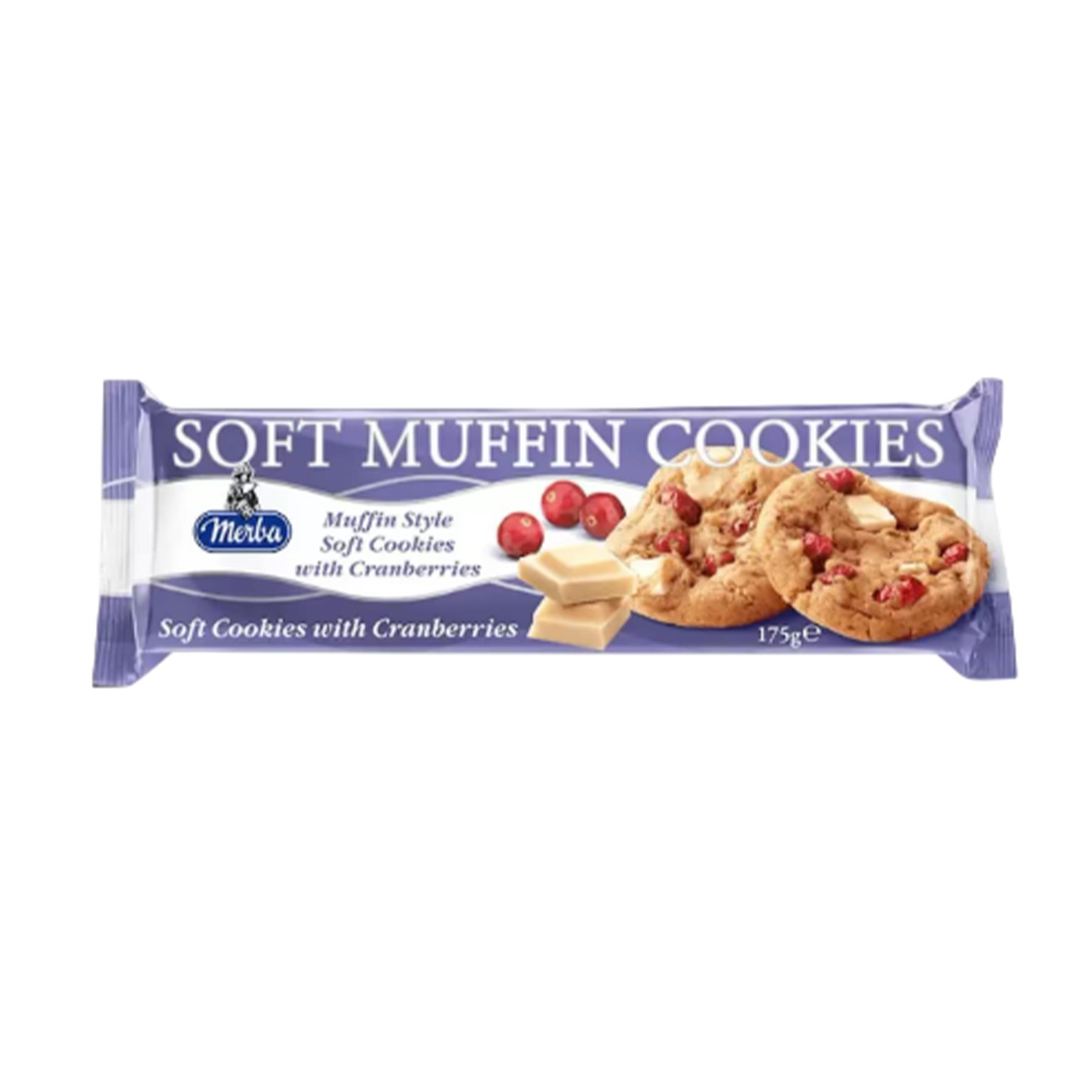 Merba Kızılcık Muffin Beyaz Çikolata Parçacıklı Kurabiye Hollanda Kurabiyesi 175 g e 