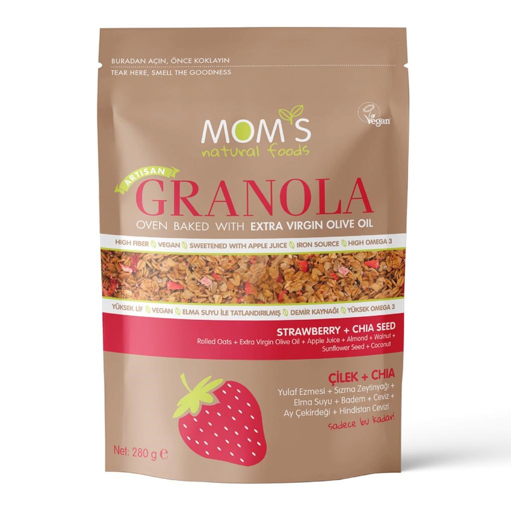 Mom's Natural Foods Çilek+Chia Granola 280 g e