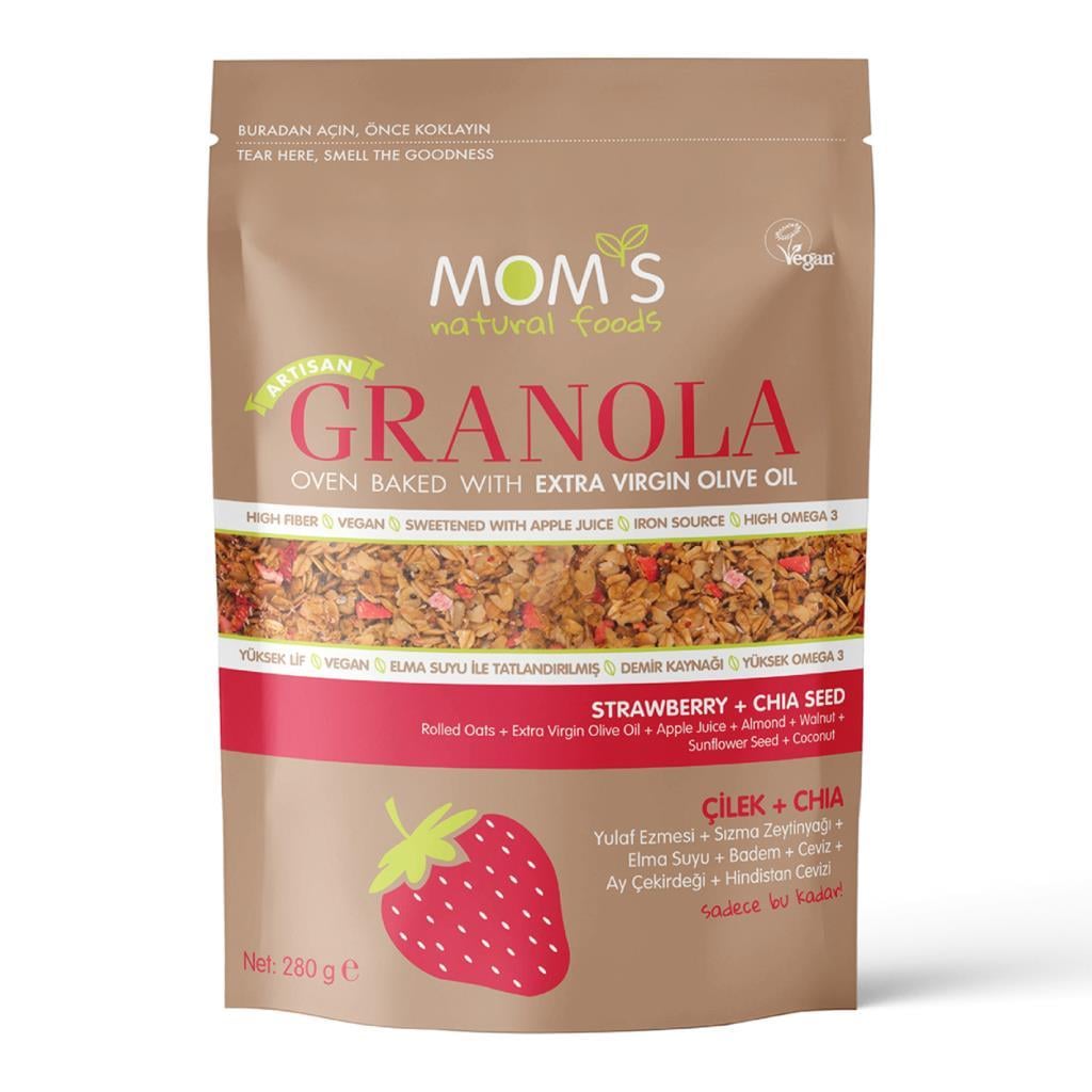 Mom's Natural Foods Çilek+Chia Granola 280 g e