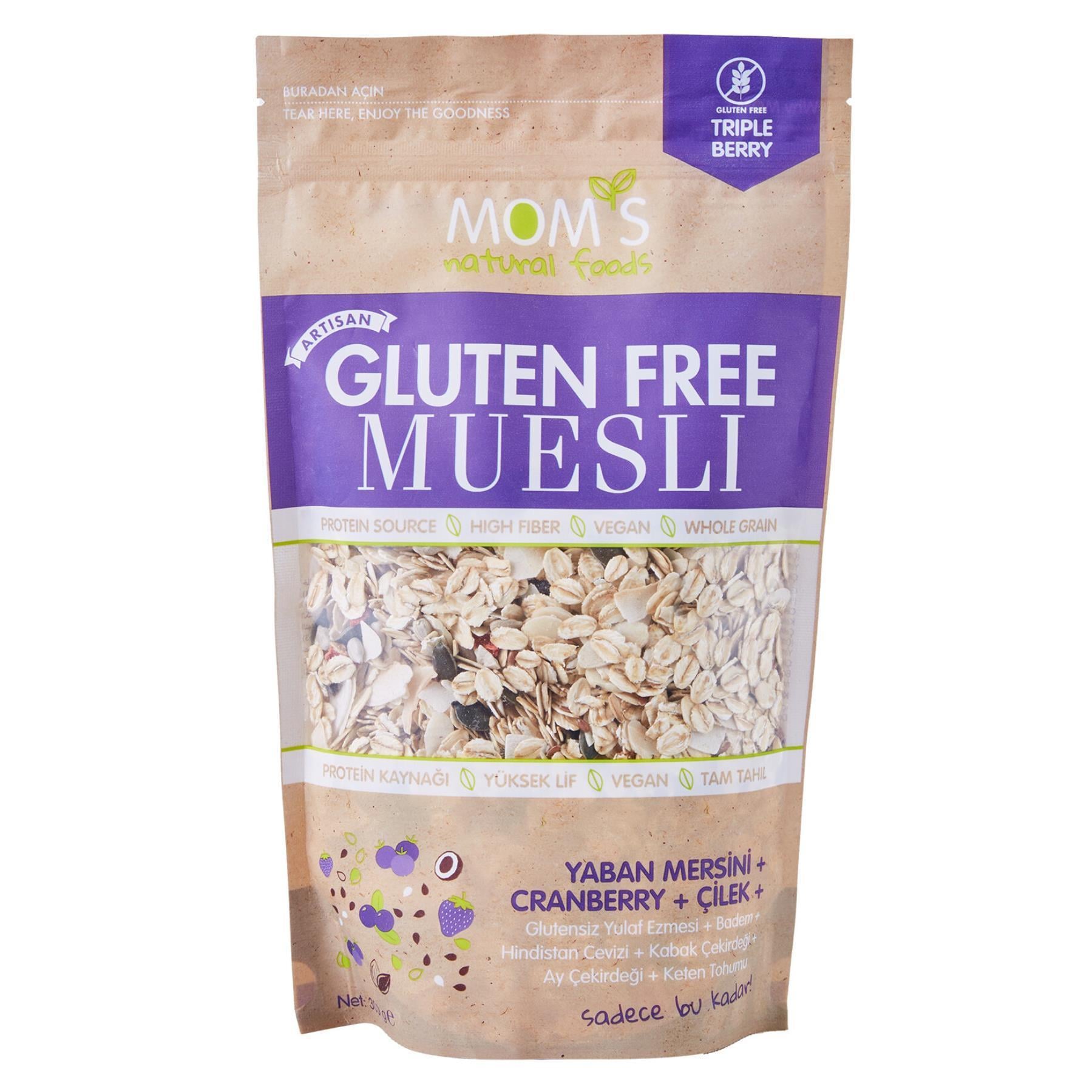 Mom's Natural Foods Glutensiz Muesli Yaban Mersini+Turna Yemişi+Çilek 300 g e